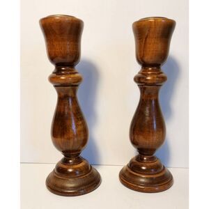 Vintage Pair Hand Turned Wooden‎ Candlestick or Taper Holders 6.5"